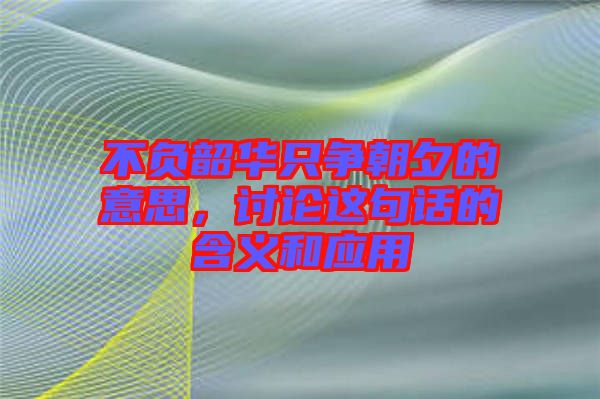 不負(fù)韶華只爭(zhēng)朝夕的意思，討論這句話的含義和應(yīng)用