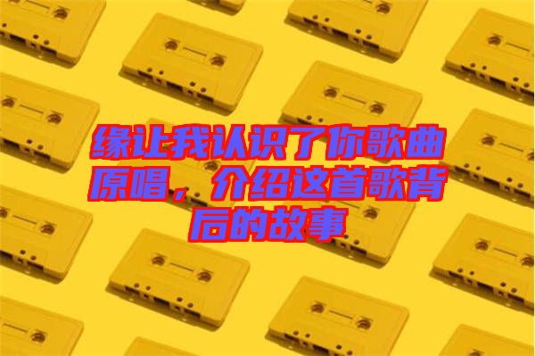 緣讓我認(rèn)識了你歌曲原唱，介紹這首歌背后的故事