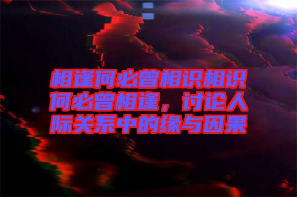 相逢何必曾相識相識何必曾相逢，討論人際關(guān)系中的緣與因果