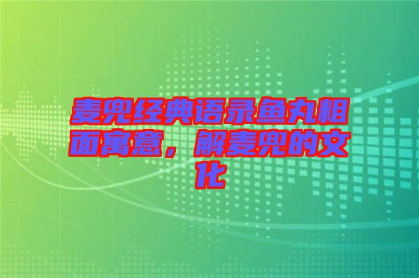 麥兜經(jīng)典語(yǔ)錄魚丸粗面寓意，解麥兜的文化