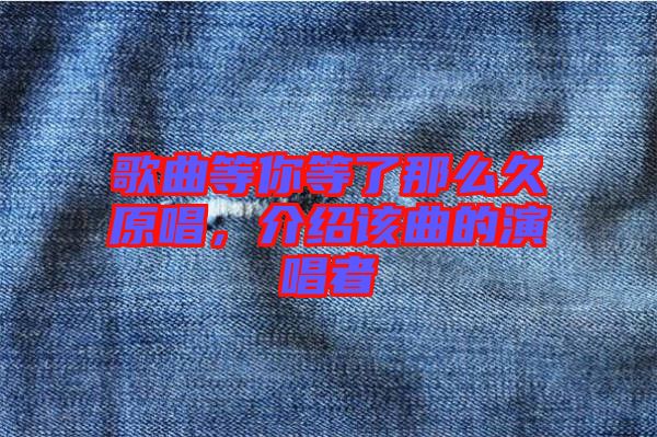 歌曲等你等了那么久原唱，介紹該曲的演唱者