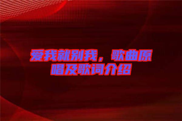 愛我就別我，歌曲原唱及歌詞介紹