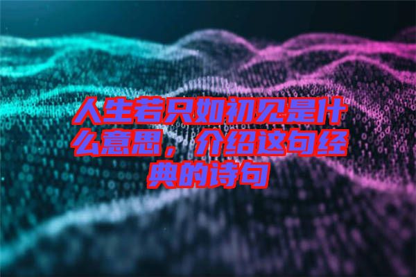 人生若只如初見是什么意思，介紹這句經(jīng)典的詩句