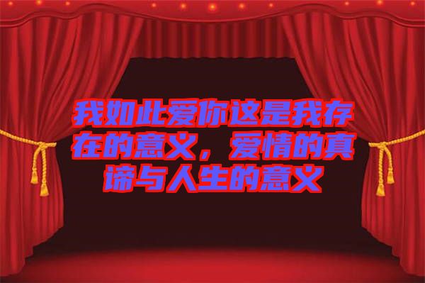 我如此愛你這是我存在的意義，愛情的真諦與人生的意義