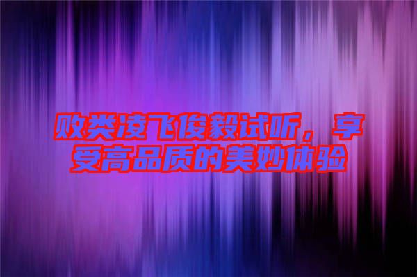 敗類凌飛俊毅試聽，享受高品質(zhì)的美妙體驗(yàn)