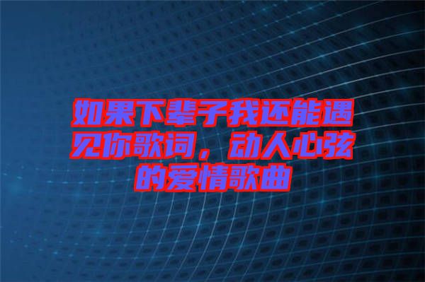 如果下輩子我還能遇見(jiàn)你歌詞，動(dòng)人心弦的愛(ài)情歌曲