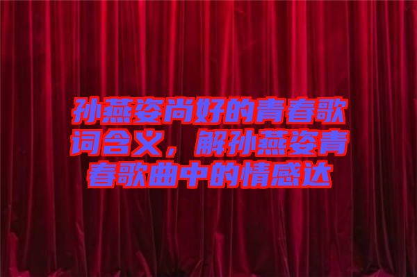 孫燕姿尚好的青春歌詞含義，解孫燕姿青春歌曲中的情感達