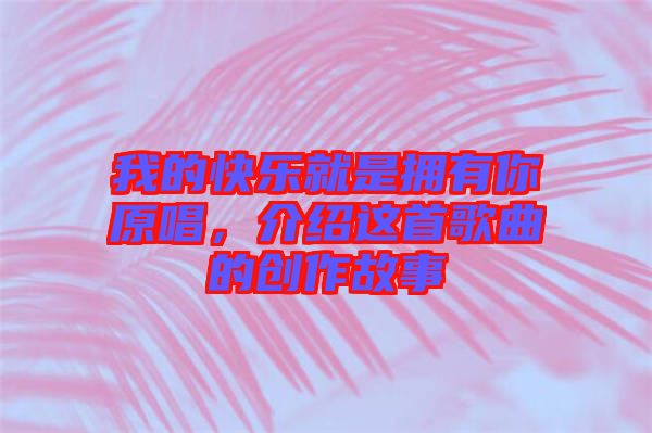 我的快樂就是擁有你原唱，介紹這首歌曲的創(chuàng)作故事