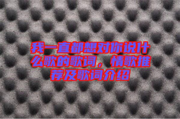 我一直都想對(duì)你說什么歌的歌詞，情歌推薦及歌詞介紹