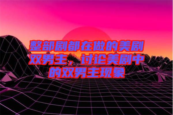整部劇都在做的美劇雙男主，討論美劇中的雙男主現(xiàn)象