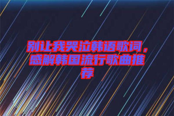 別讓我哭泣韓語歌詞，感解韓國流行歌曲推薦