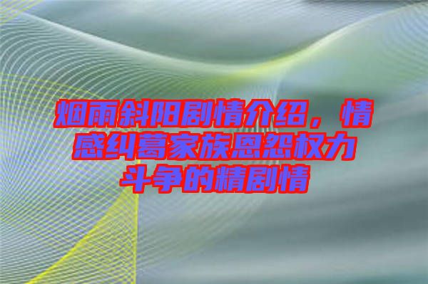 煙雨斜陽劇情介紹，情感糾葛家族恩怨權力斗爭的精劇情