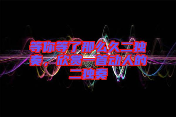 等你等了那么久二獨(dú)奏，欣賞一首動(dòng)人的二獨(dú)奏