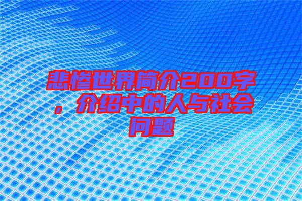 悲慘世界簡介200字，介紹中的人與社會問題