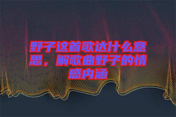 野子這首歌達什么意思，解歌曲野子的情感內(nèi)涵