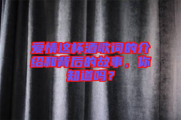 愛情這杯酒歌詞的介紹和背后的故事，你知道嗎？