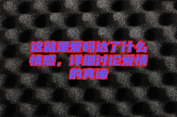 這就是愛嗎達了什么情感，詳細討論愛情的真諦