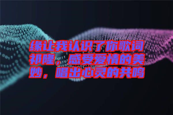 緣讓我認(rèn)識(shí)了你歌詞祁隆，感受愛(ài)情的美妙，唱出心靈的共鳴