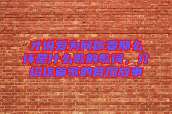 才說愛為何你要那么壞是什么歌的歌詞，介紹這首歌的背后故事