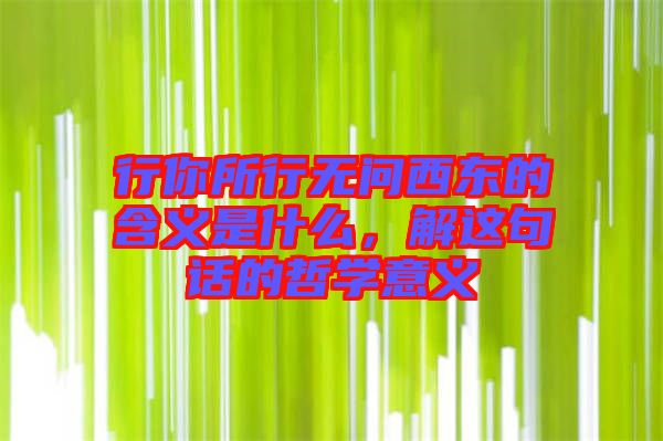 行你所行無問西東的含義是什么，解這句話的哲學意義