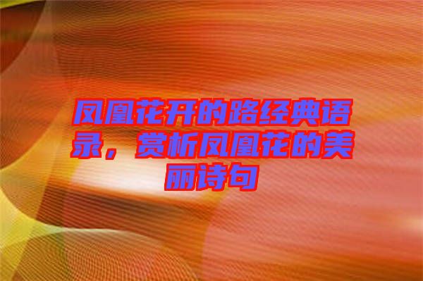 鳳凰花開(kāi)的路經(jīng)典語(yǔ)錄，賞析鳳凰花的美麗詩(shī)句