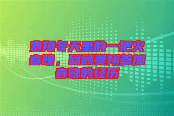 費(fèi)翔冬天里的一把火春晚，回顧費(fèi)翔參加春晚的經(jīng)歷
