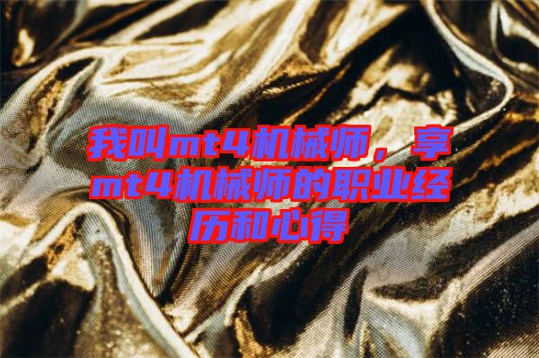 我叫mt4機械師，享mt4機械師的職業(yè)經(jīng)歷和心得