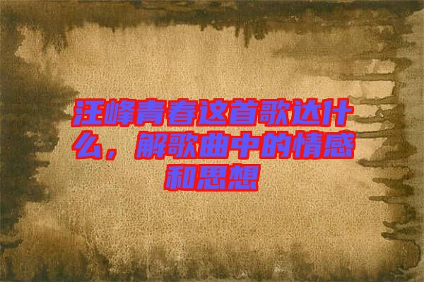 汪峰青春這首歌達什么，解歌曲中的情感和思想