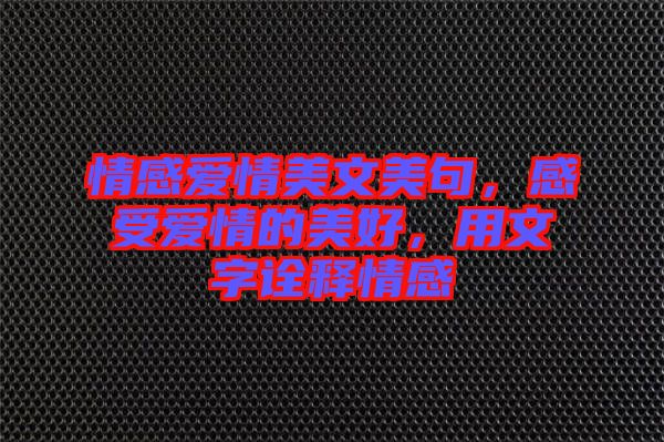 情感愛情美文美句，感受愛情的美好，用文字詮釋情感