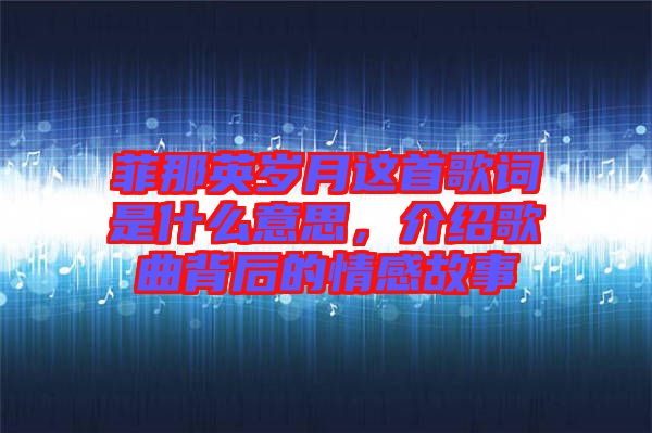 菲那英歲月這首歌詞是什么意思，介紹歌曲背后的情感故事