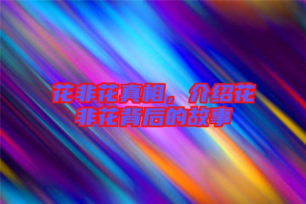 花非花真相，介紹花非花背后的故事
