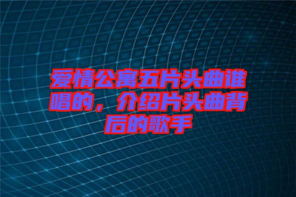 愛情公寓五片頭曲誰唱的，介紹片頭曲背后的歌手