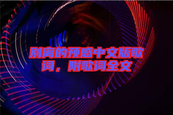 別離的預(yù)感中文版歌詞，附歌詞全文
