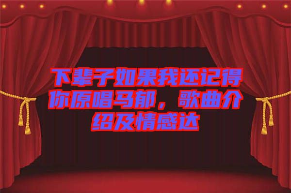 下輩子如果我還記得你原唱馬郁，歌曲介紹及情感達