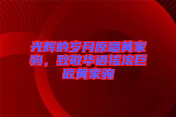 光輝的歲月原唱黃家駒，致敬華語搖滾巨匠黃家駒