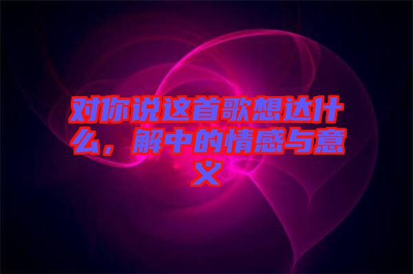 對你說這首歌想達什么，解中的情感與意義