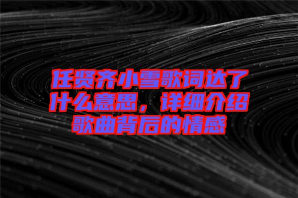 任賢齊小雪歌詞達(dá)了什么意思，詳細(xì)介紹歌曲背后的情感