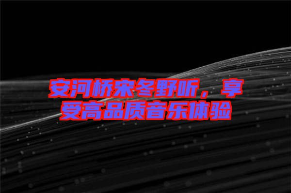 安河橋宋冬野聽，享受高品質(zhì)音樂體驗(yàn)