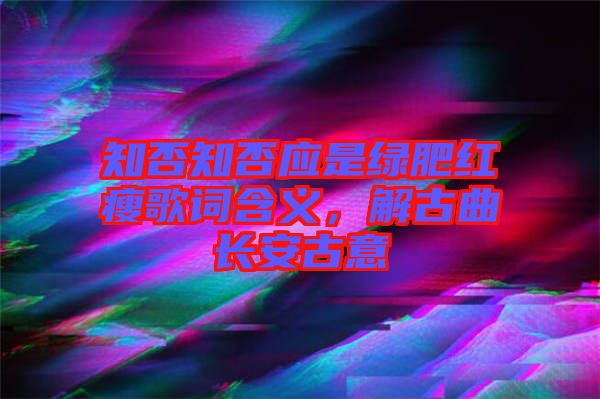知否知否應(yīng)是綠肥紅瘦歌詞含義，解古曲長安古意