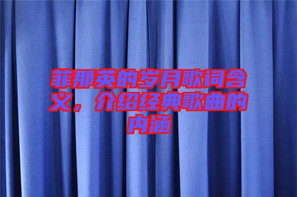 菲那英的歲月歌詞含義，介紹經(jīng)典歌曲的內(nèi)涵