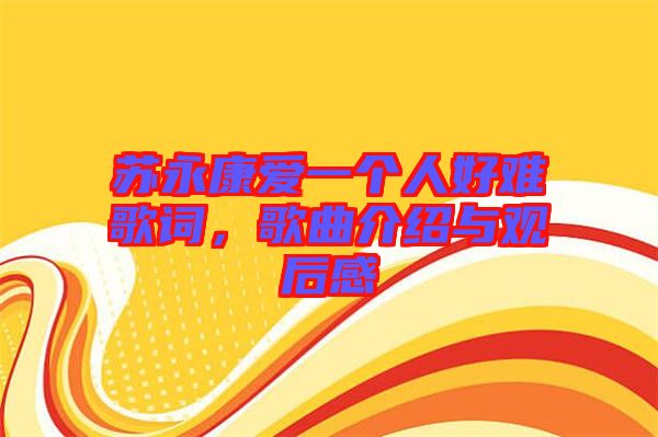 蘇永康愛一個人好難歌詞，歌曲介紹與觀后感