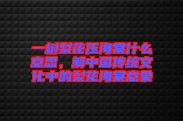 一樹梨花壓海棠什么意思，解中國傳統(tǒng)文化中的梨花海棠意象