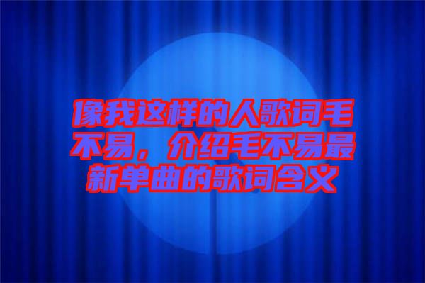 像我這樣的人歌詞毛不易，介紹毛不易最新單曲的歌詞含義