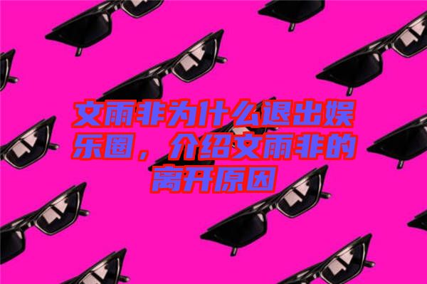 文雨非為什么退出娛樂圈，介紹文雨非的離開原因