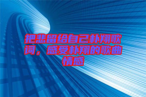 把悲留給自己樸翔歌詞，感受樸翔的歌曲情感