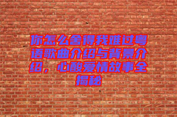 你怎么舍得我難過粵語歌曲介紹與背景介紹，心酸愛情故事全揭秘
