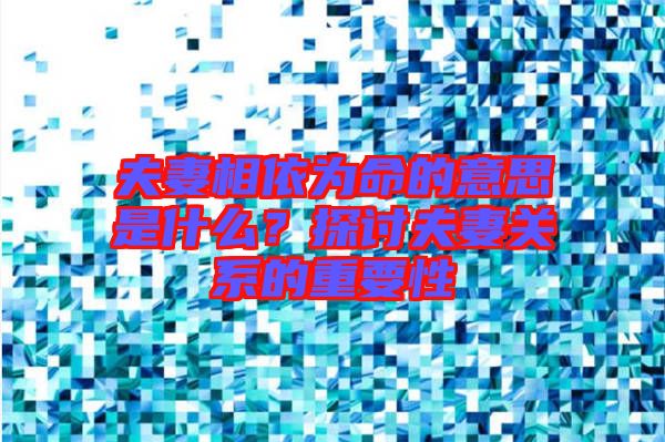 夫妻相依為命的意思是什么？探討夫妻關(guān)系的重要性