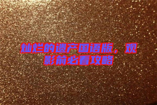 燦爛的遺產(chǎn)國語版，觀影前必看攻略