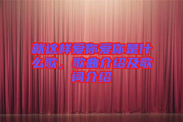 就這樣愛你愛你是什么歌，歌曲介紹及歌詞介紹